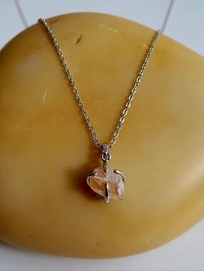 Rose Quartz Pendant White Gold-Plated  Chain Necklace Gem Stone Women Jewelry